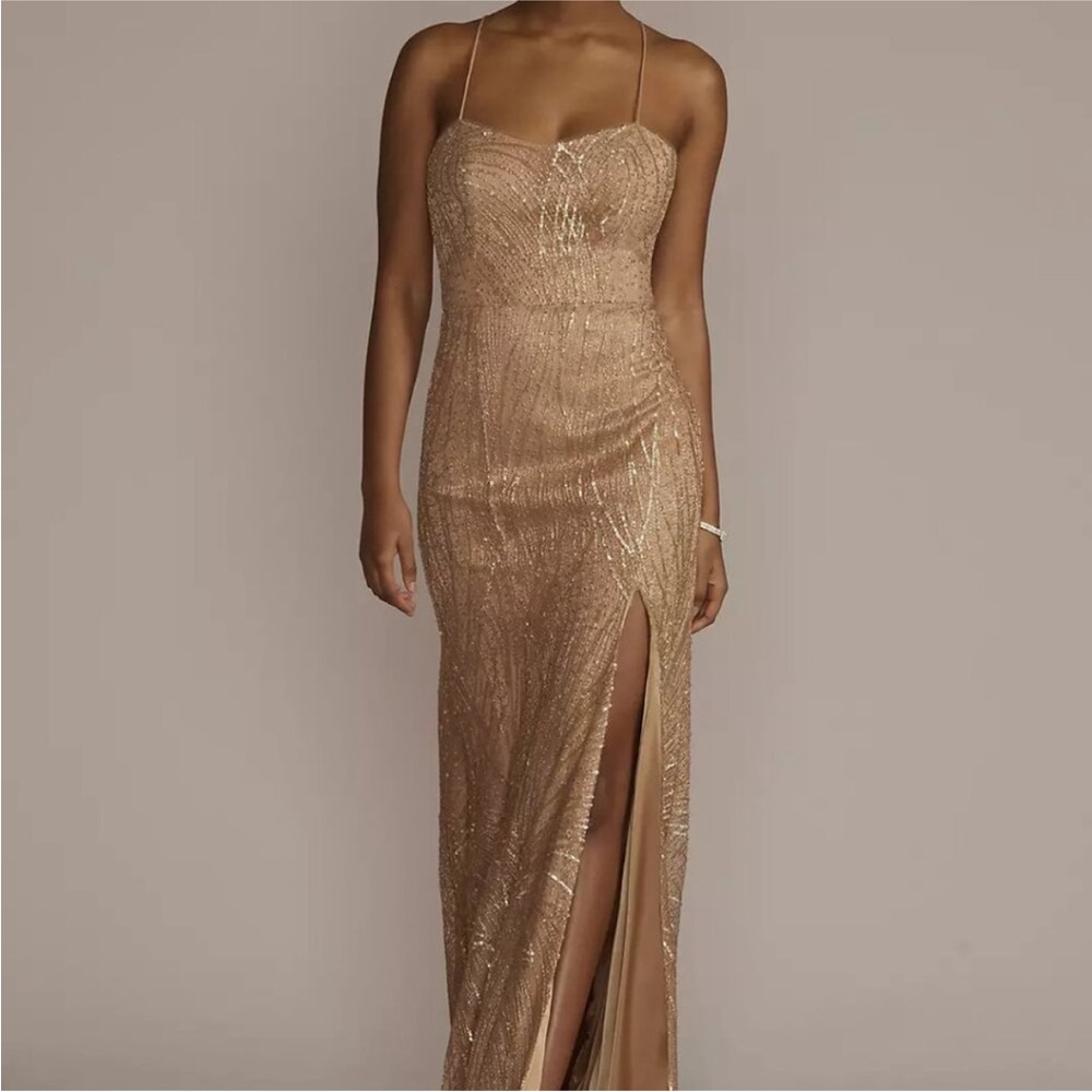 NWT Galina Signature Metallic Gold Sequined Sheath Dress Size 14